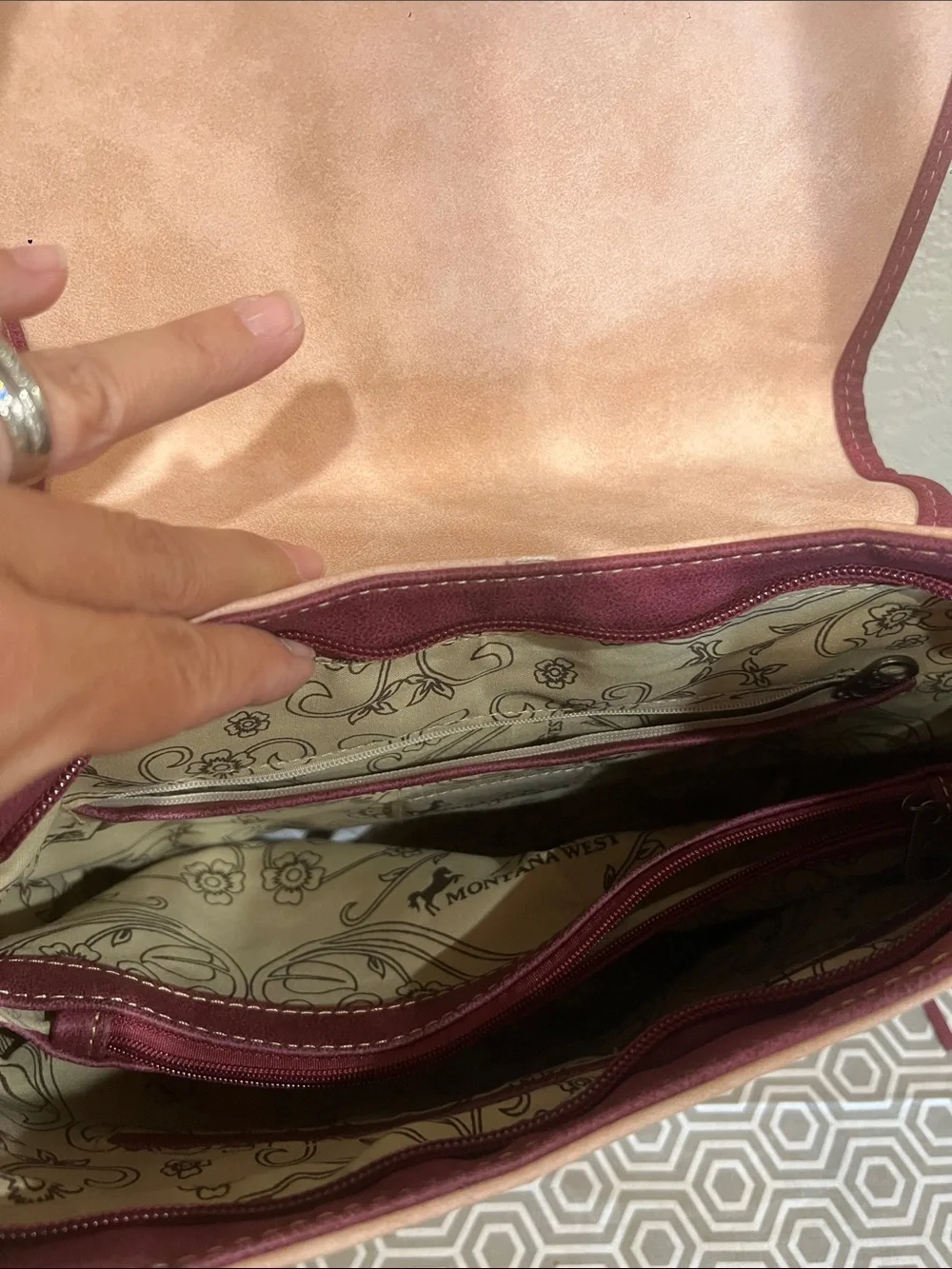 Montana West Studded Two-Tone Pink & Purple Shoulder Bag conceal carry option
